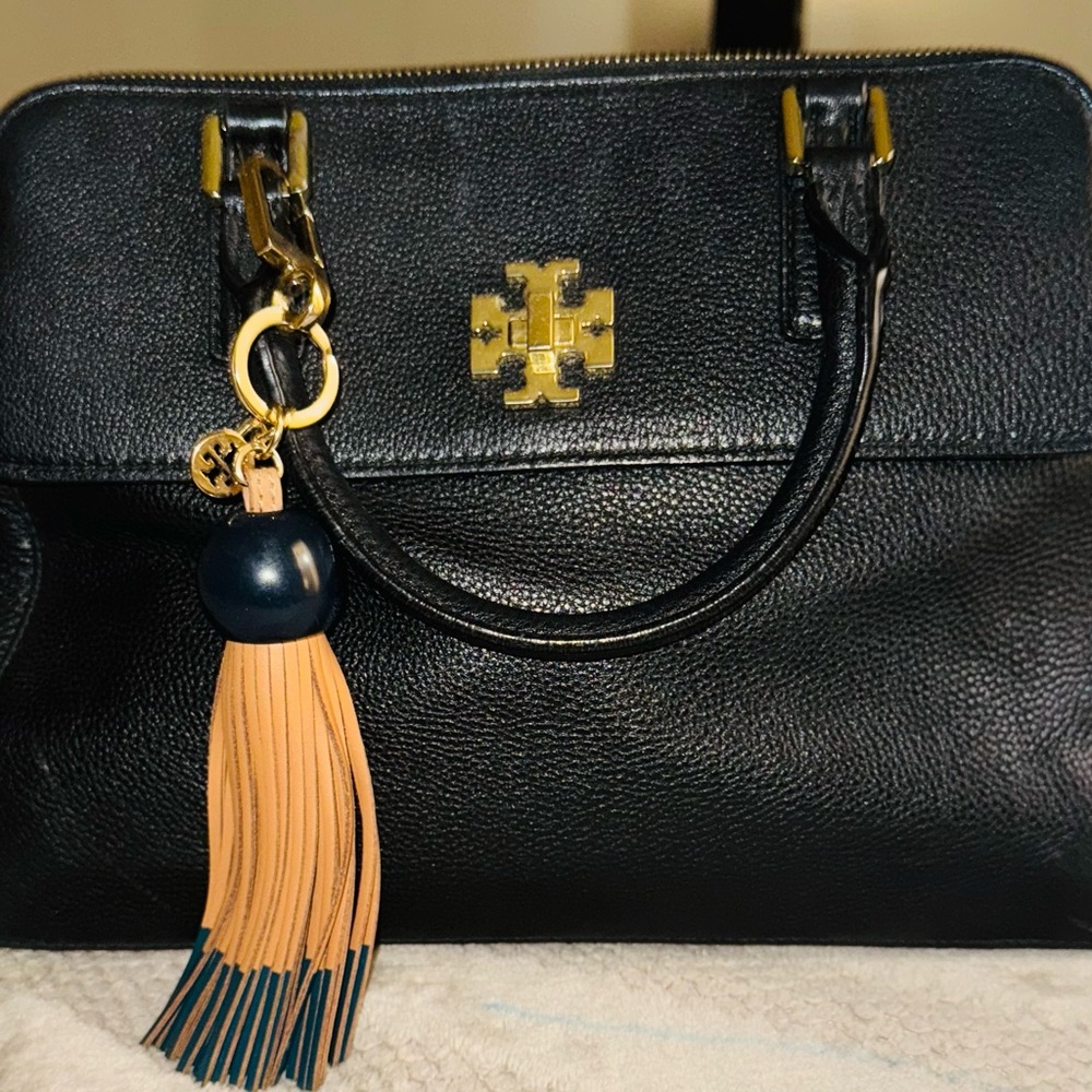 Tory Burch Black Leather Bag with Gold Accents